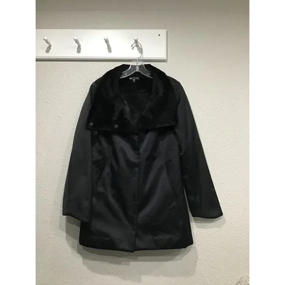 Eileen Fisher Bonded Fleece Funnel Neck Jacket Coat Black S Minimalist Chic Luxe